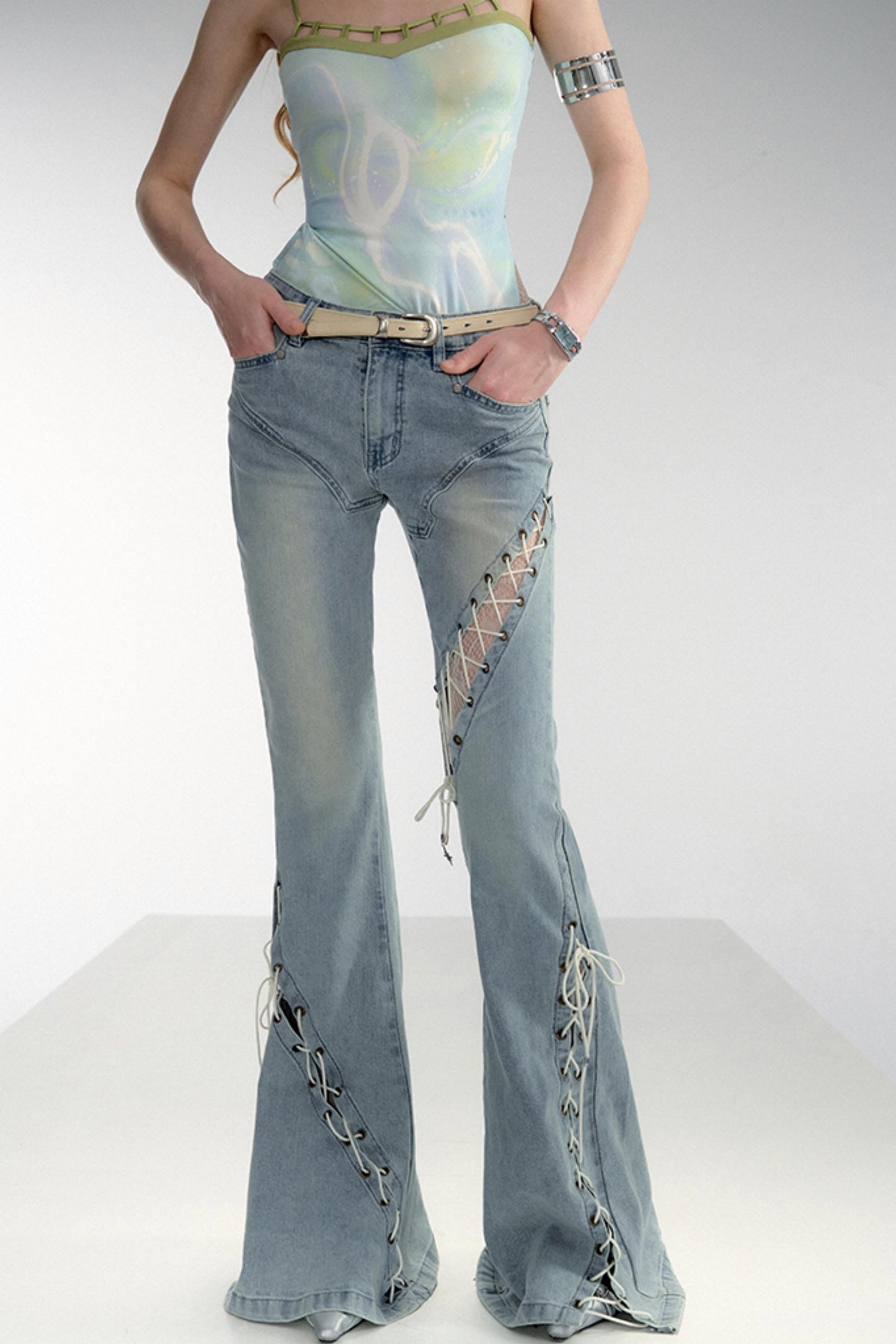 SMOKY WASHED ROPE FLARED JEANS