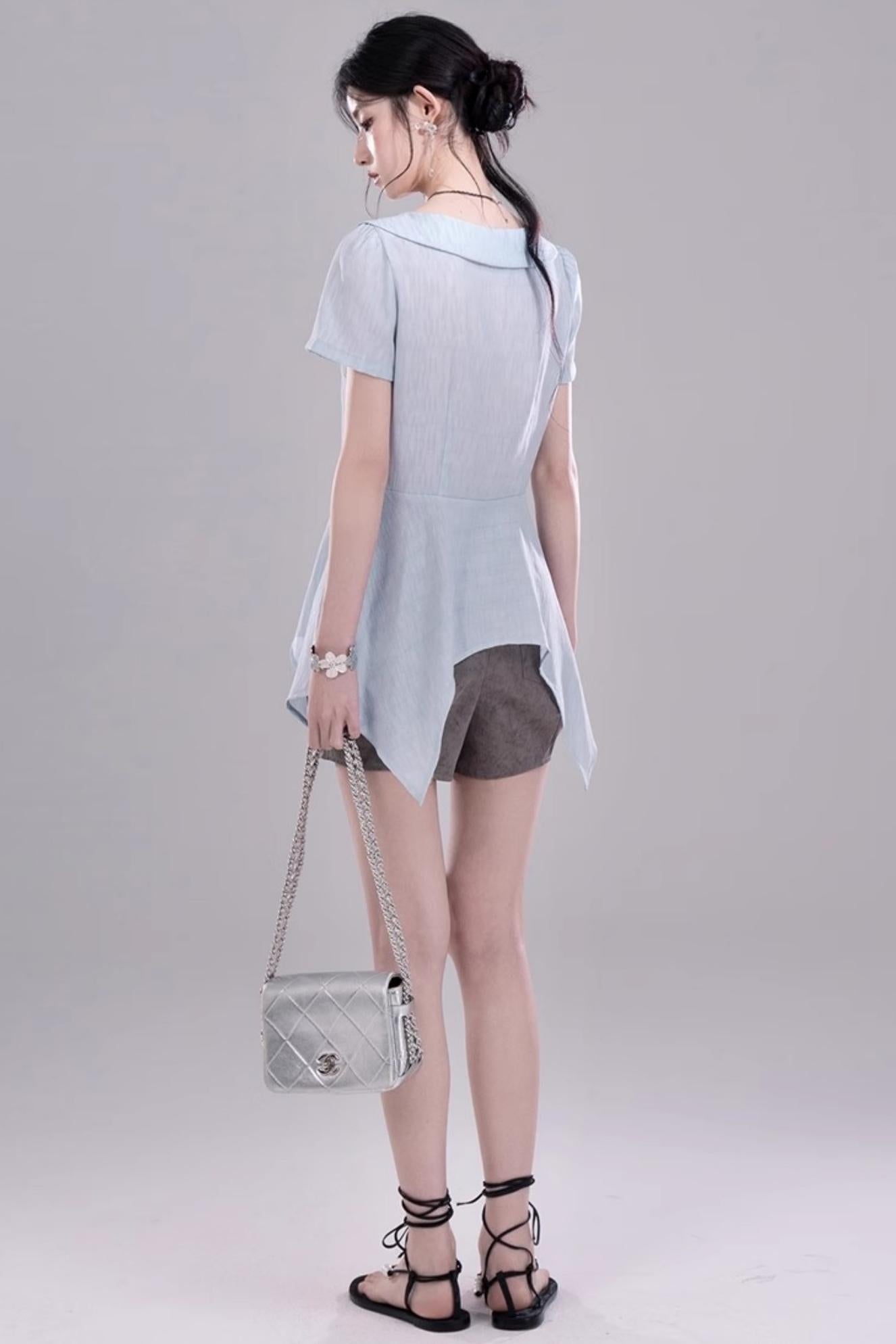 Blue Geometric Short Sleeve Shirt