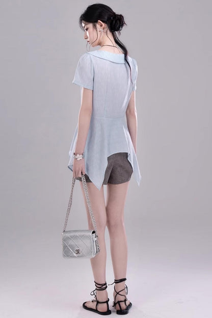 Blue Geometric Short Sleeve Shirt