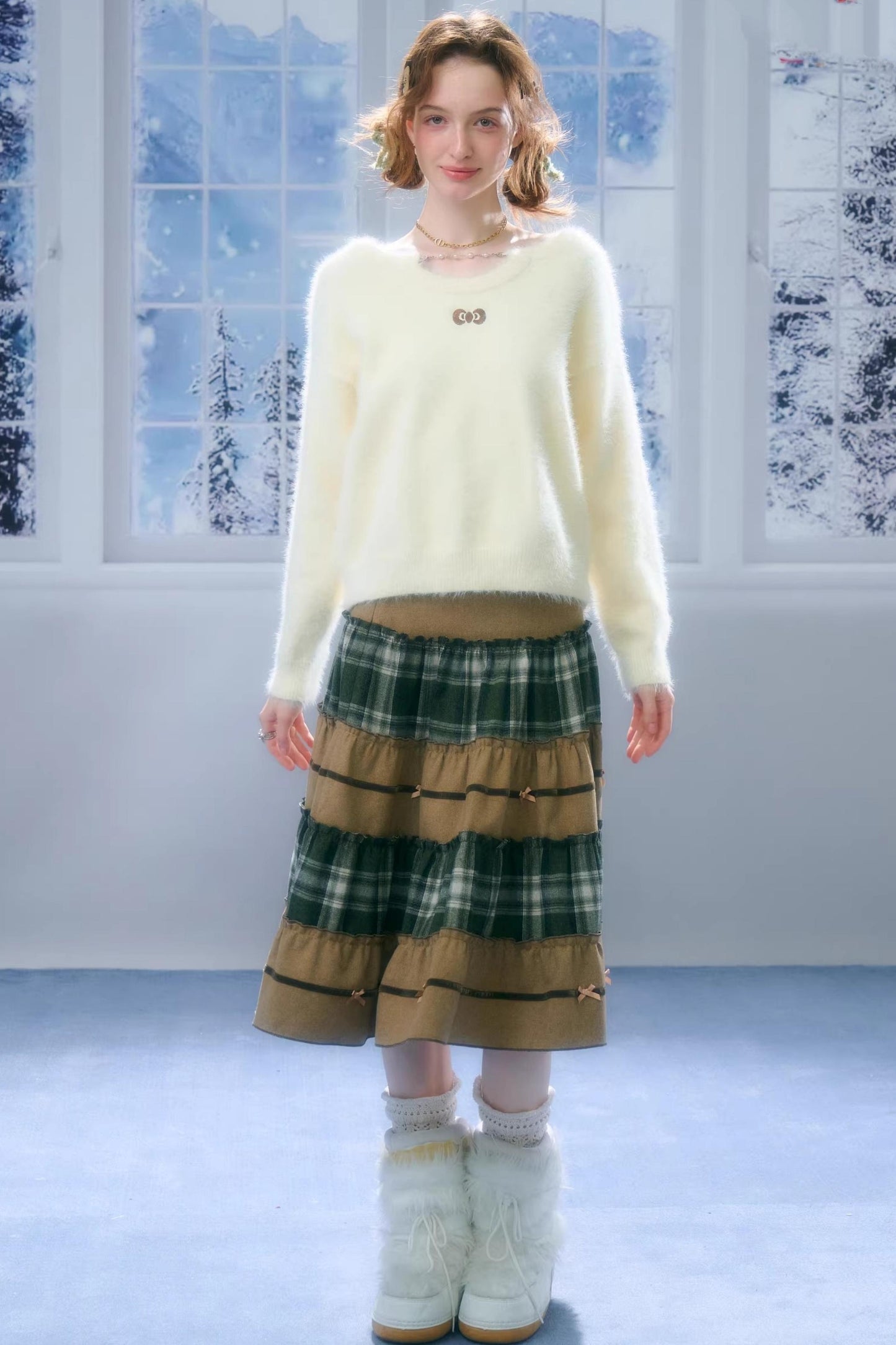 Patchwork Plaid Mid-Length Skirt