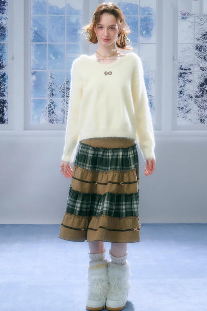 Patchwork Plaid Mid-Length Skirt