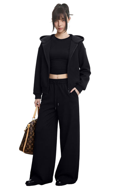 Black Hooded Sweatshirt Jacket Set-Up