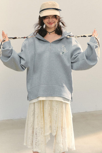 Embroidered Flower Sweatshirt