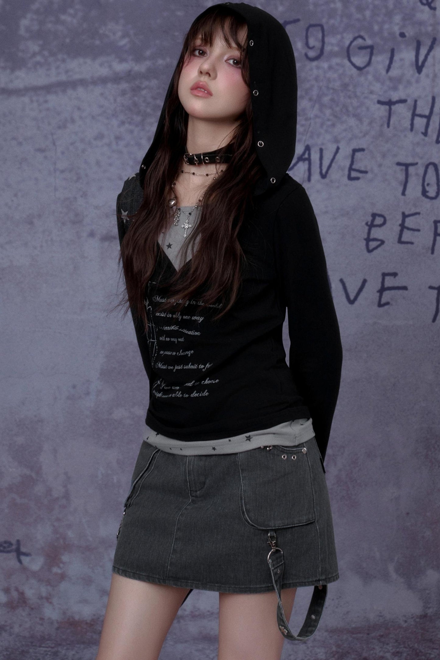 Gothic Hooded Black T-Shirt