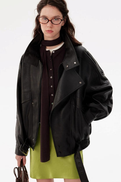 Windproof Pebbled Leather Jacket