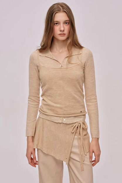 Doll Collar Knitted Cardigan Set-Up
