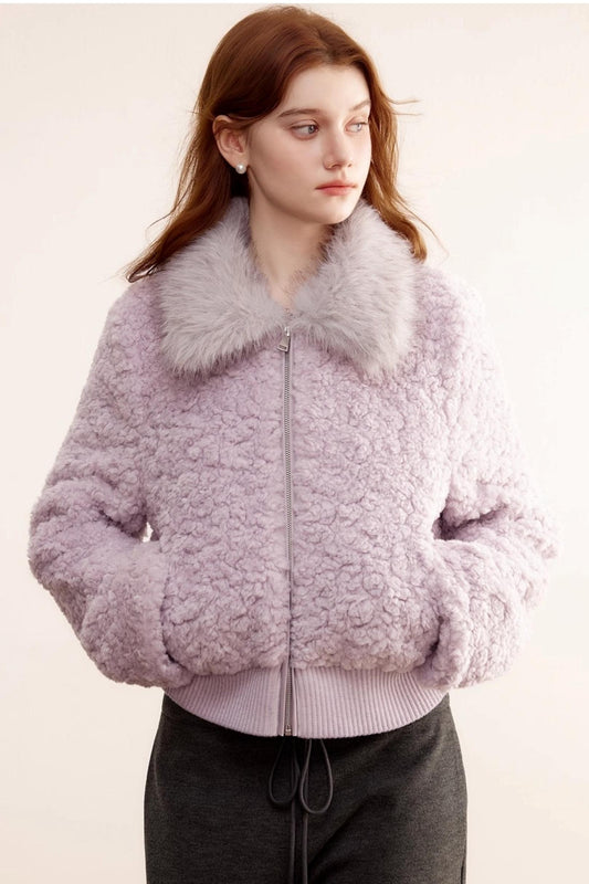 Purple Lamb Wool Fur Coat