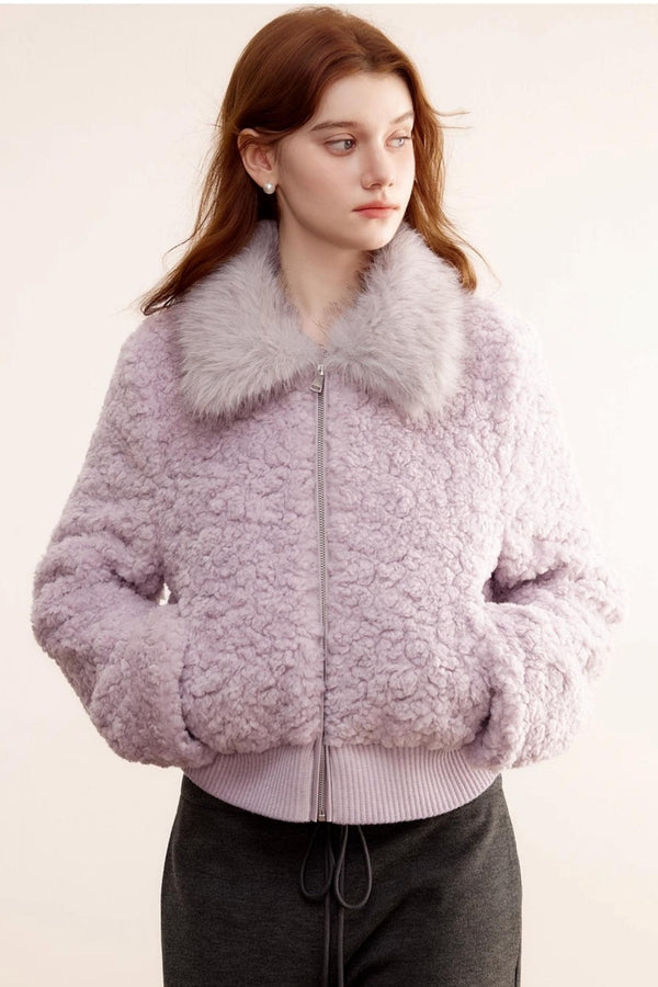 Purple Lamb Wool Fur Coat