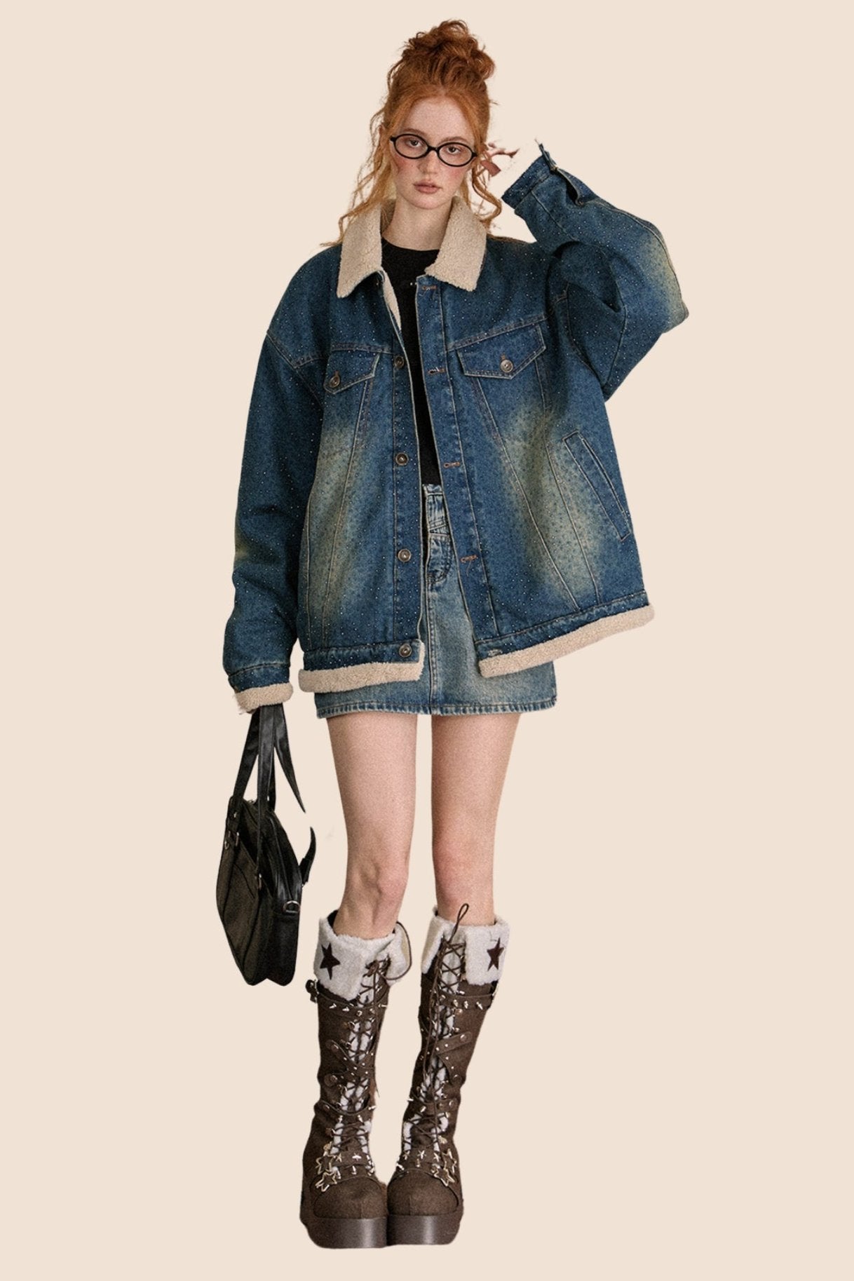 Retro Lambswool Contrast Denim Jacket