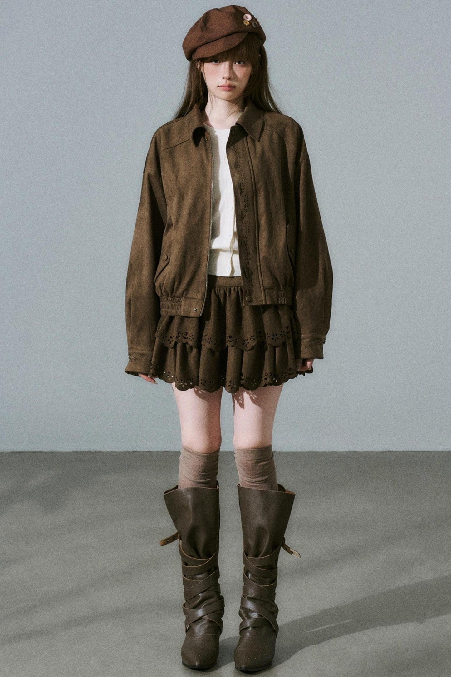 Winter Flower Suede Skirt Set-Up