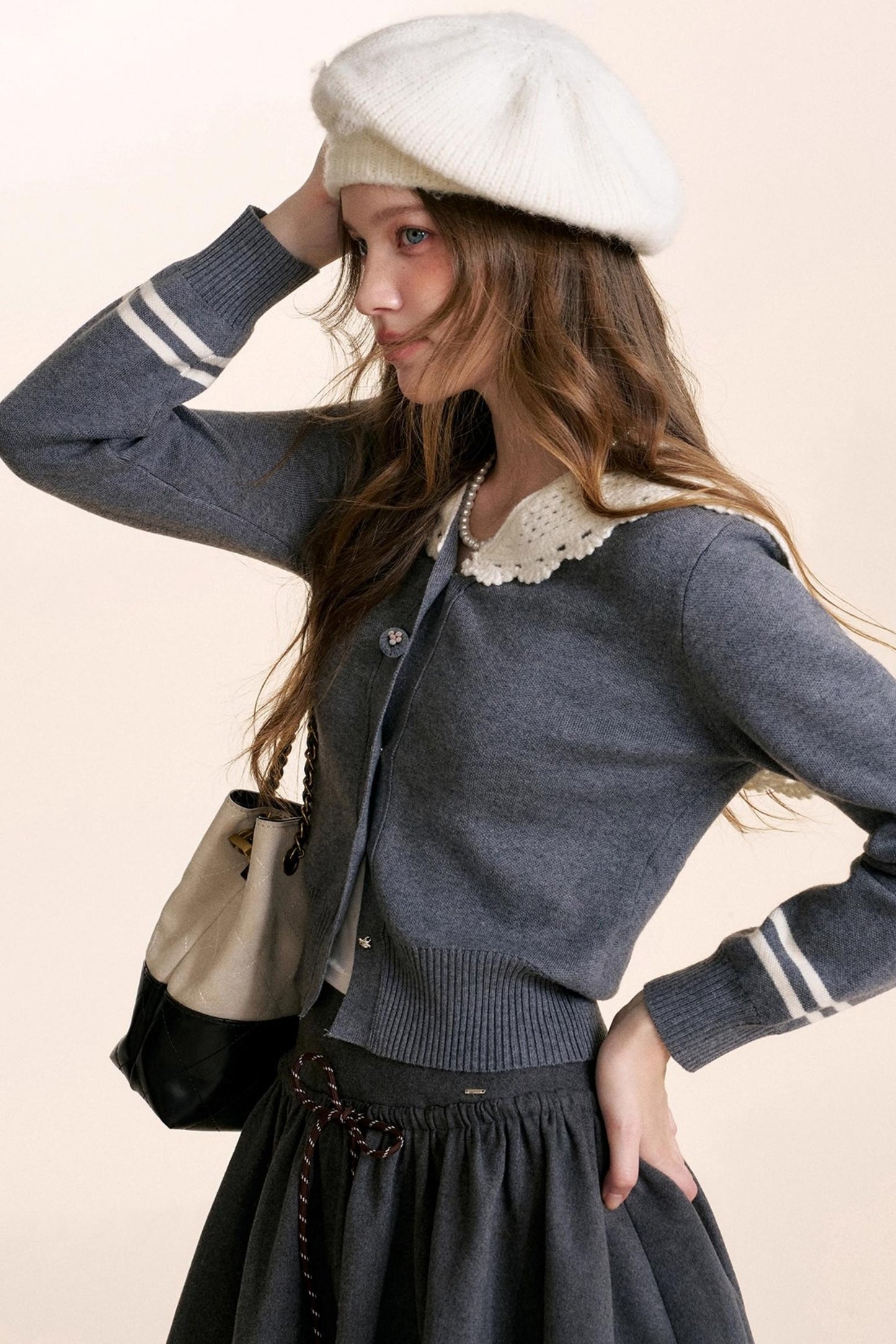 Navycore Crochet Lace-Up Cardigan