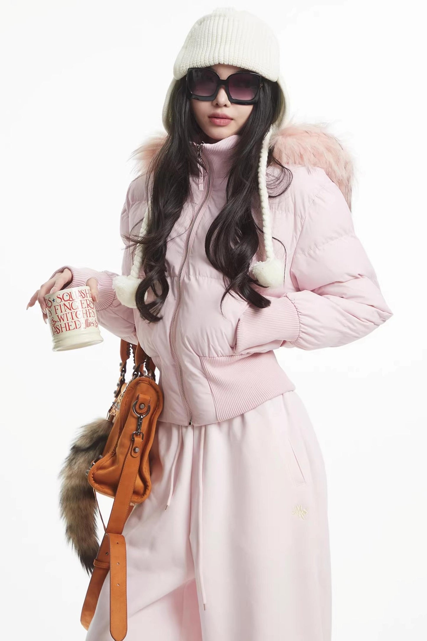 Pink Fur Collar Puffer Jacket