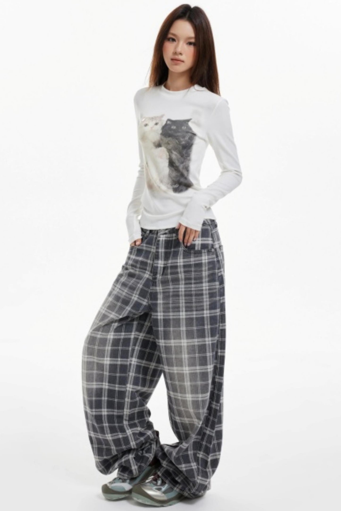 American Check Scimitar Wide-leg Pants