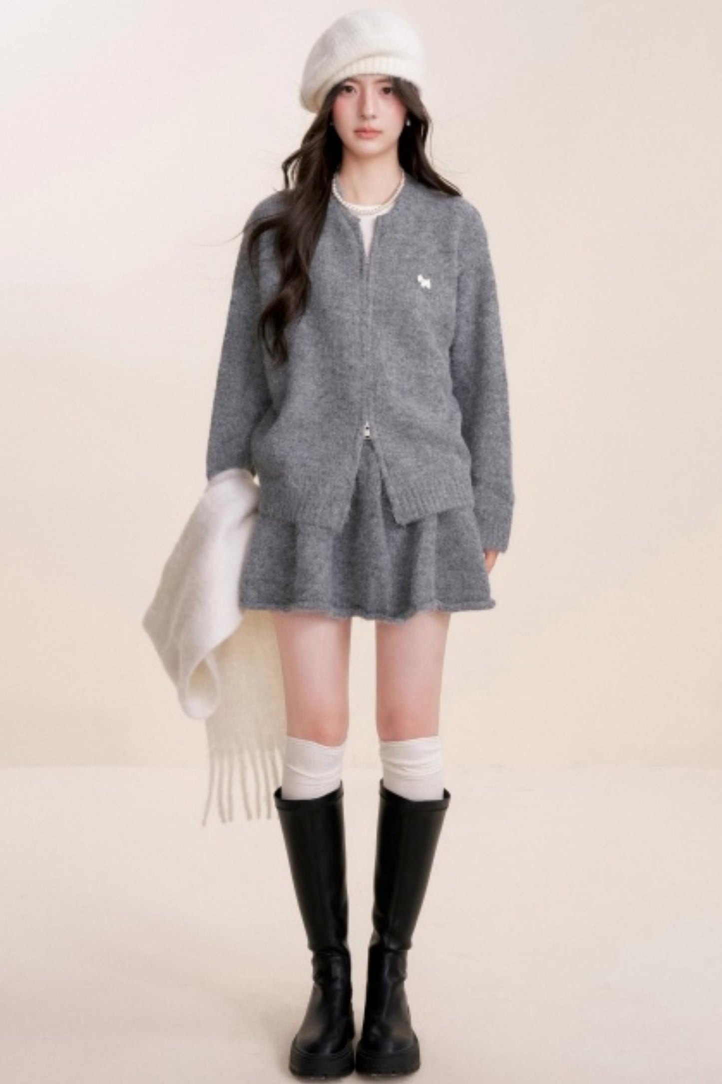 Winter Gray Knitted Cardigan Set-Up