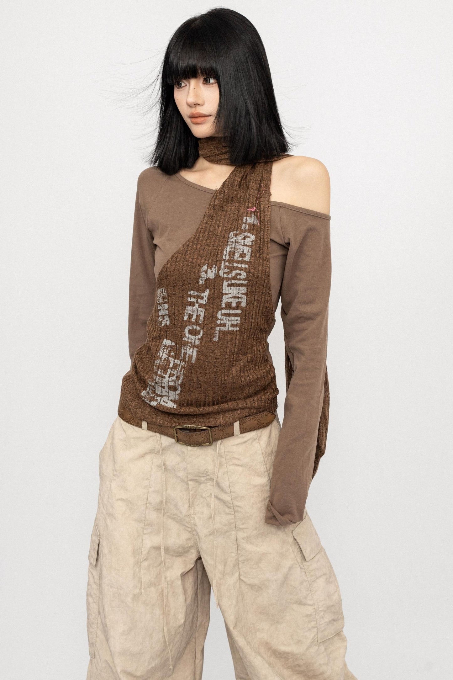 Niche Design Off-Shoulder Coffee Top