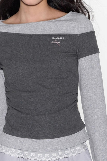 Slim Patchwork Long-sleeved Top