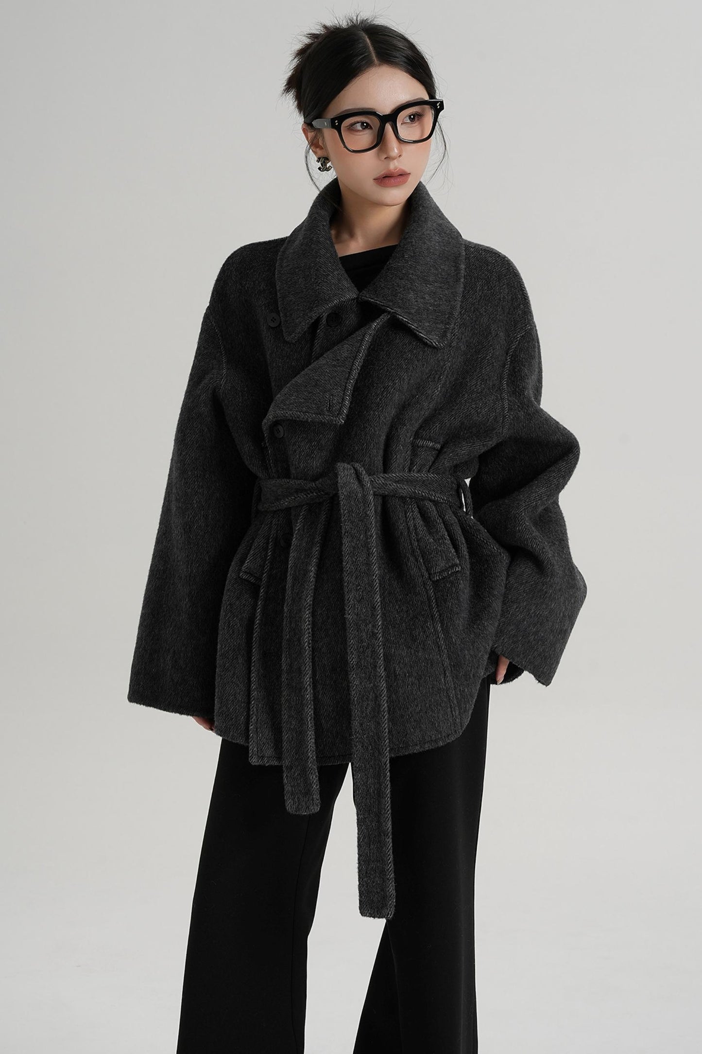 Winter Style Lace-Up Woolen Jacket