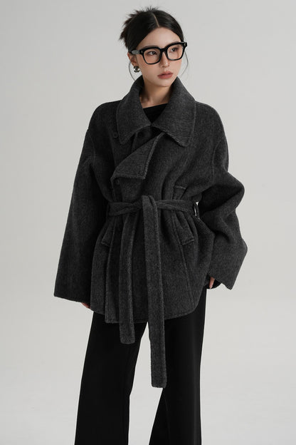 Winter Style Lace-Up Woolen Jacket