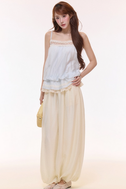 Embroidered Lace Balloon Pants Set-Up