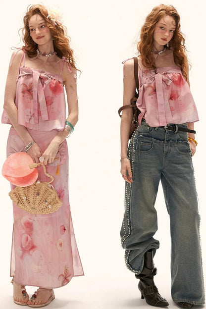 Peach Bow Tube Top Set-Up