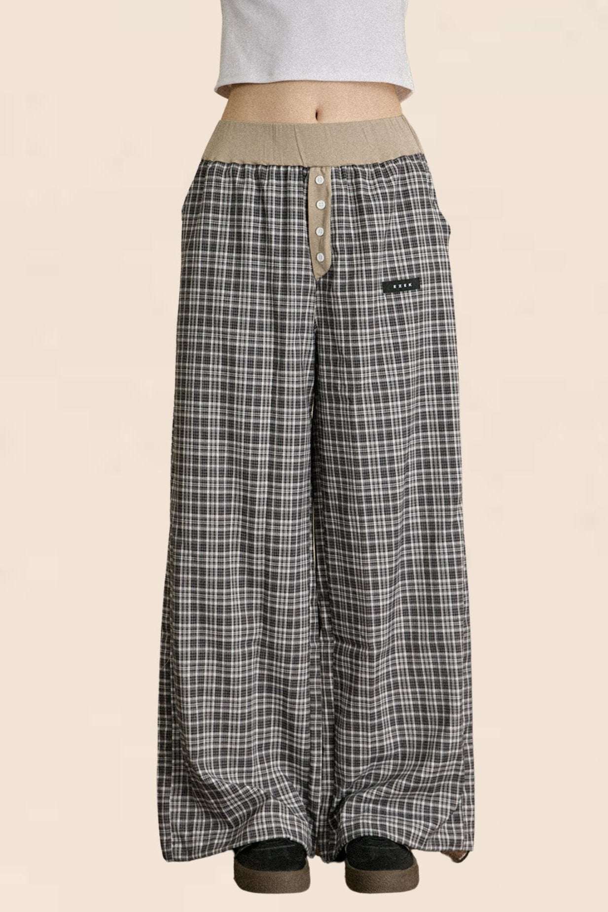 Black White Plaid Wide-leg Pants