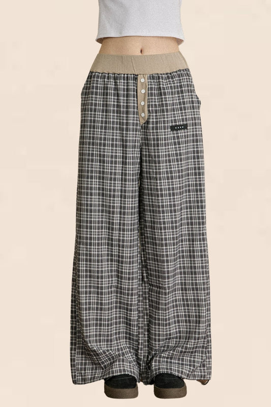 EZEK American Retro Black & White Plaid Wide-leg Pants Women's Pre-Fall 2024 New Loose and Thin Mopping Casual Pants