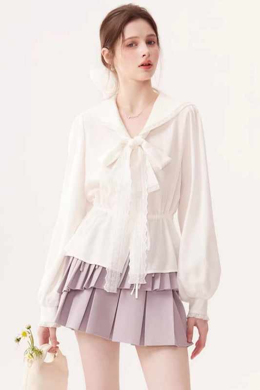 Lyocell Navy Collar Top