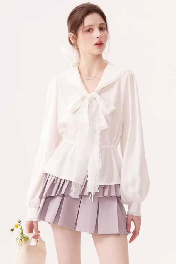 Lyocell Navy Collar Top