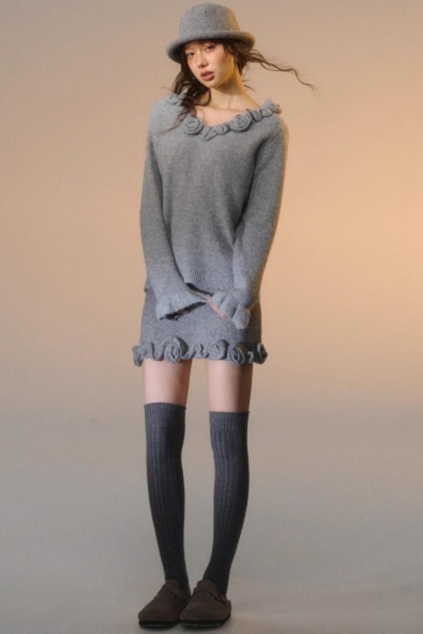 Stereo Rose Knit Sweater Set-Up