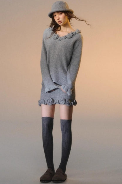 Stereo Rose Knit Sweater Set-Up