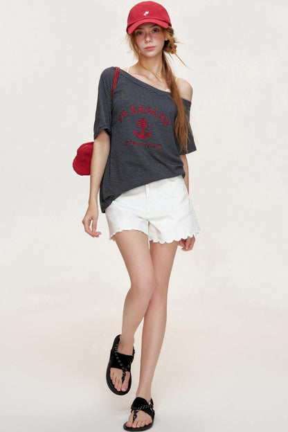 Floral Embroidered Denim Shorts