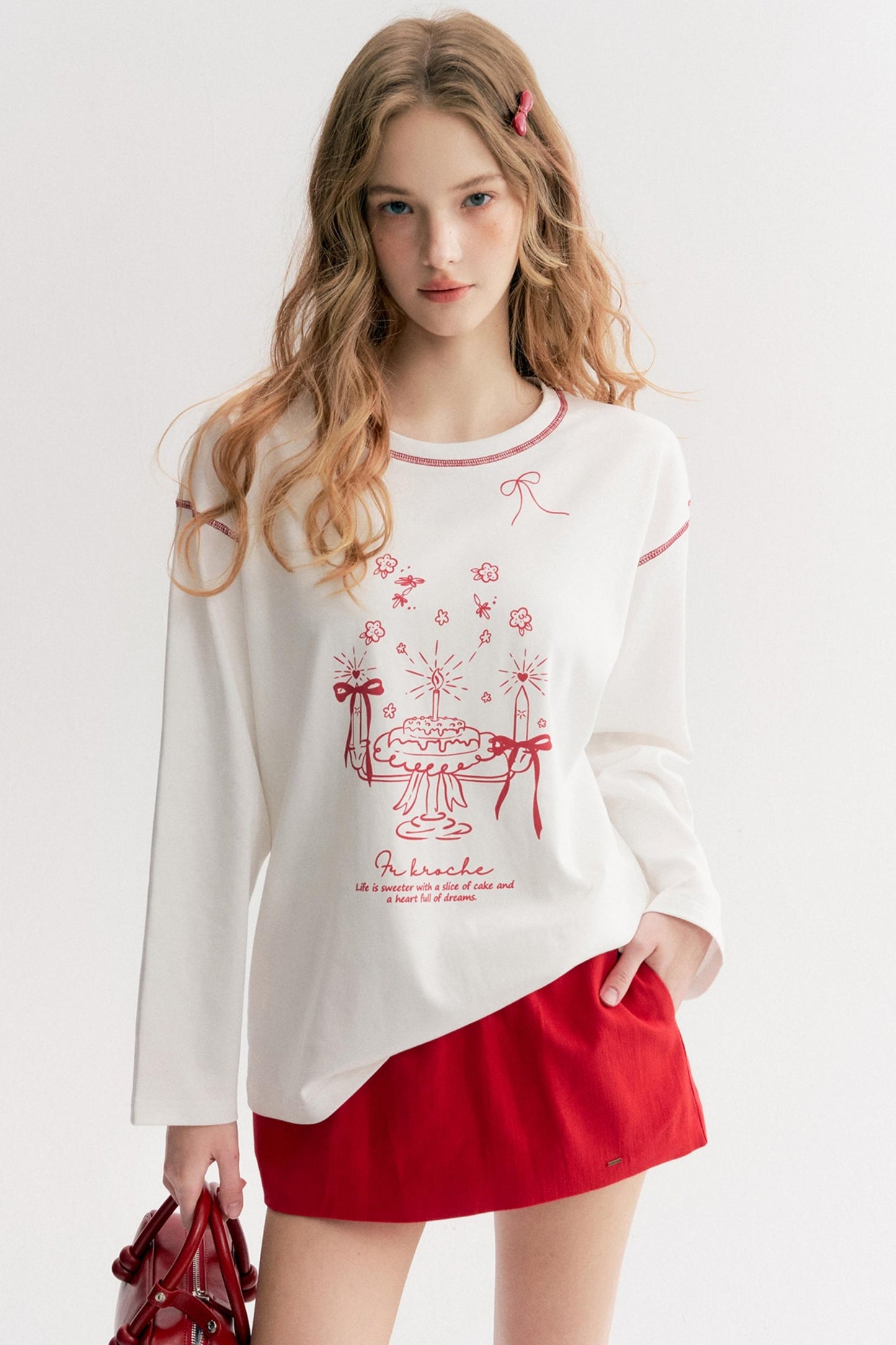 Lazy Cake Print Long-Sleeved T-Shirt