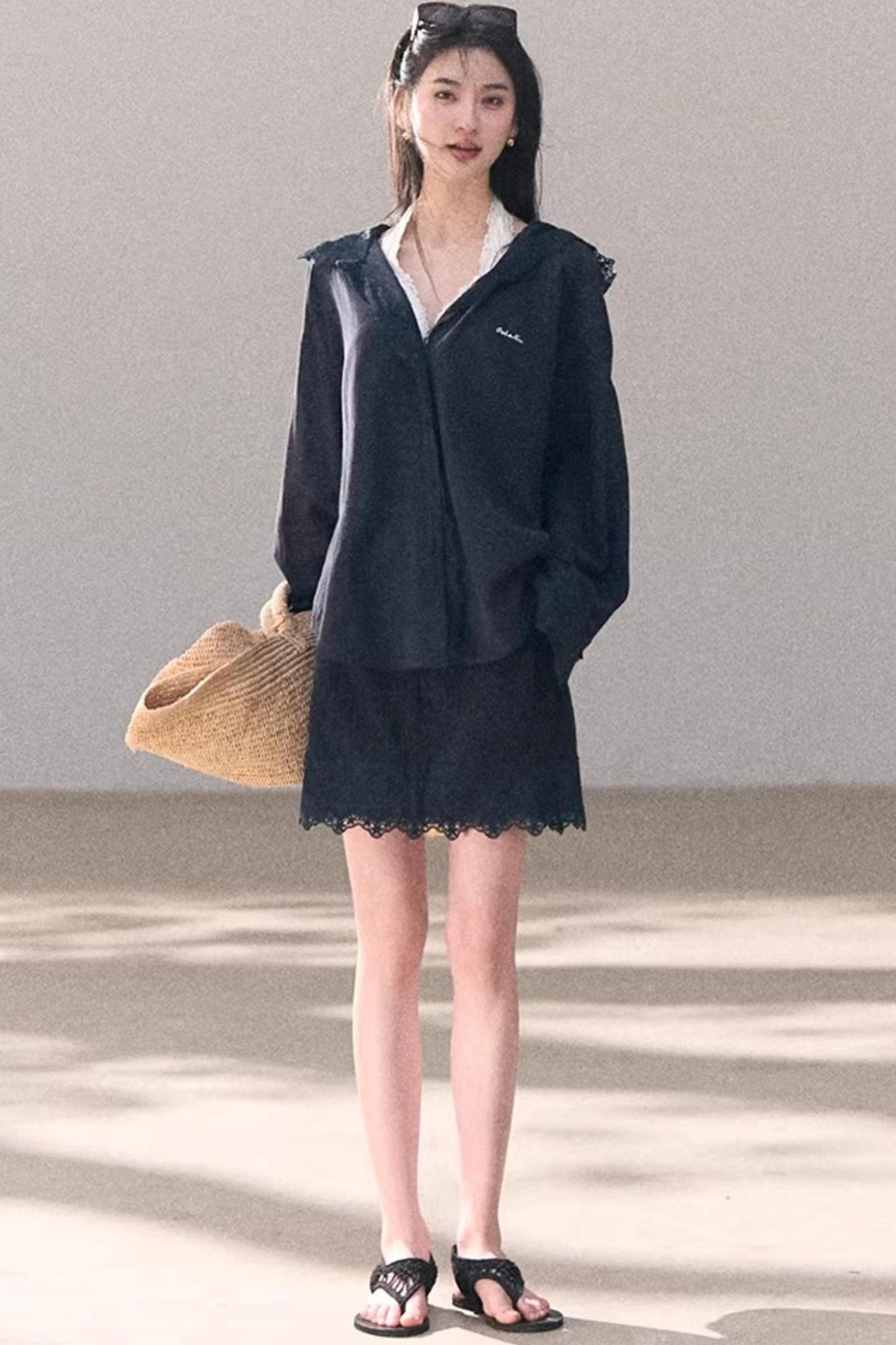 Lyocell Embroidered Draped Skirt Set-Up