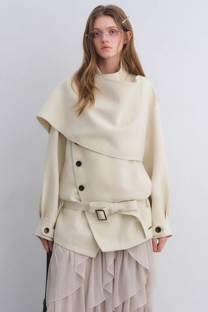 Wool Blend Shawl Collar Coat