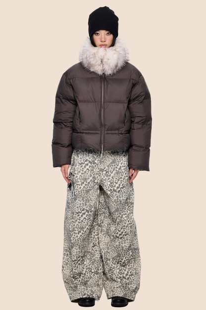 Leopard Print Retro Wide-Leg Jeans