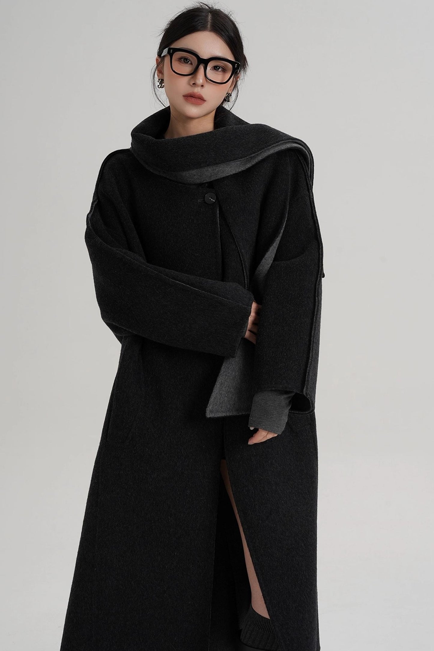 Reversible Two-Tone Scarf Wool Coat
