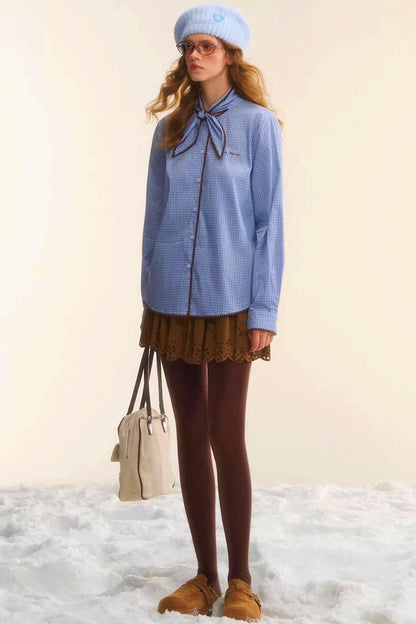 Retro Plaid Embroidery Shirt