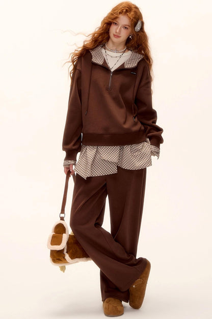 Patterned Patchwork Hooded Sweatshirt Set-Up