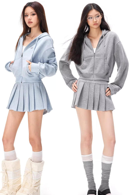 Pocket Studded Hooded Cardigan Set-Up