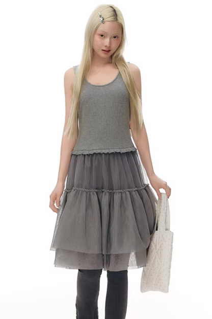 니트 패치워크 베스트 원피스