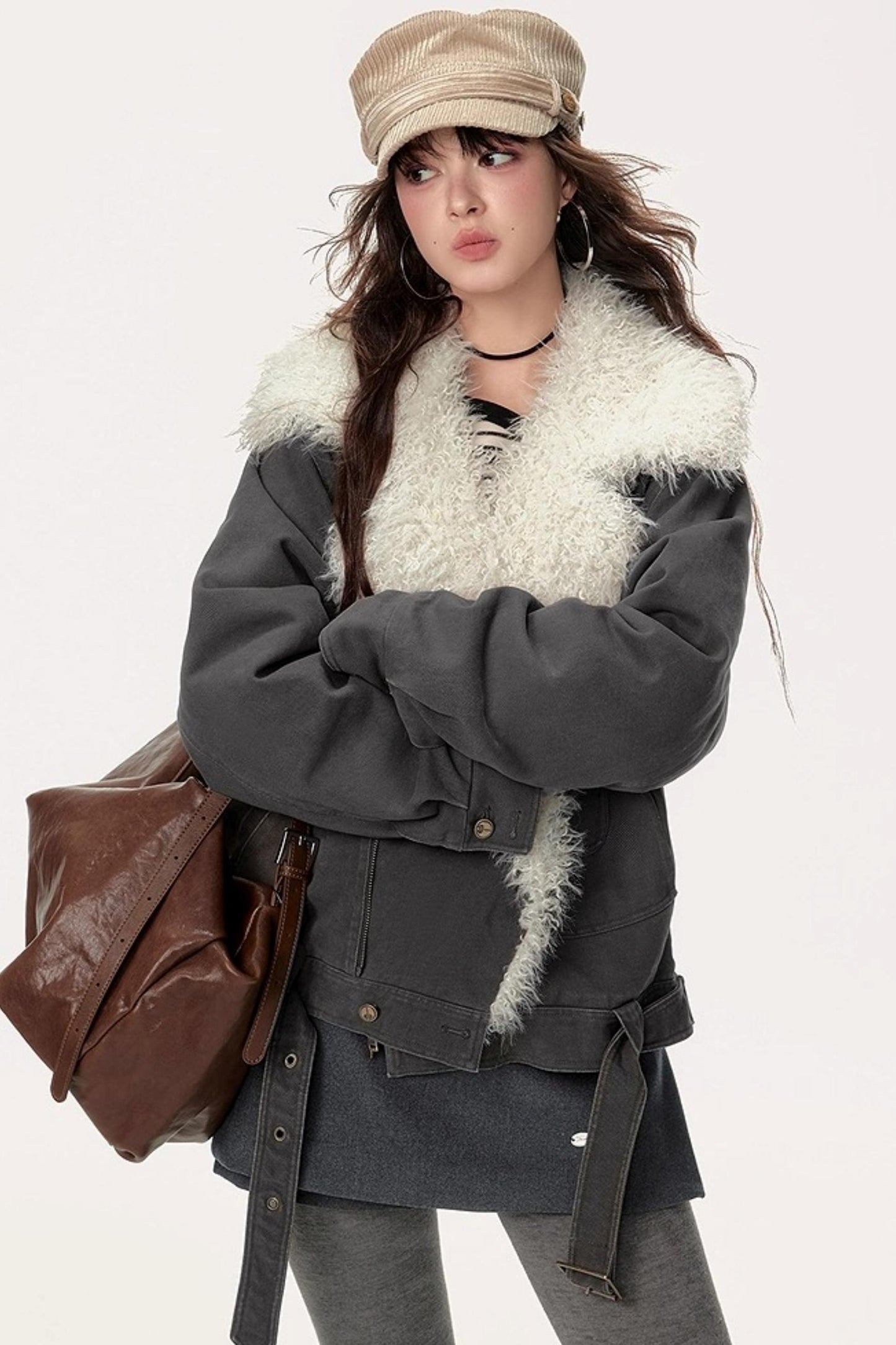 Retro Motorcycle Wind Fur Collar Jacket