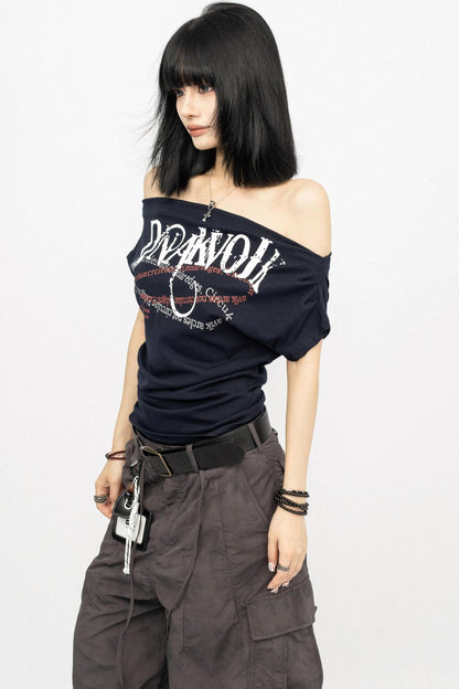 Summer Shoulder Letters T-Shirt