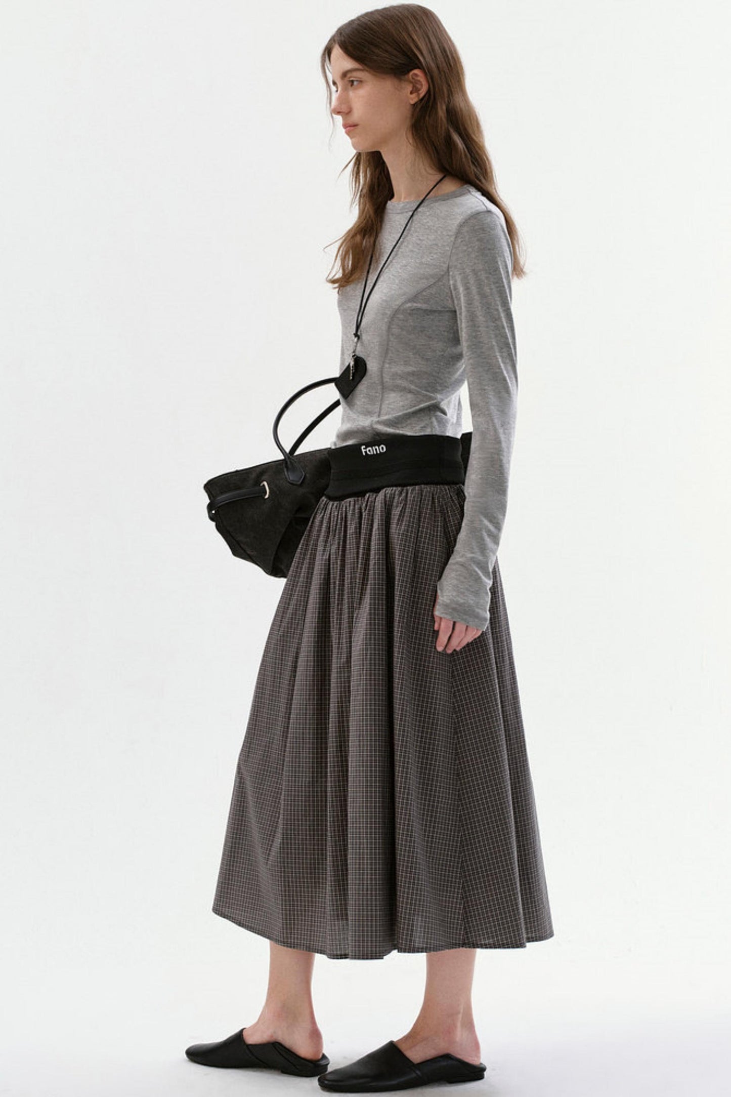 Gray Plaid Cotton A-Line Skirt