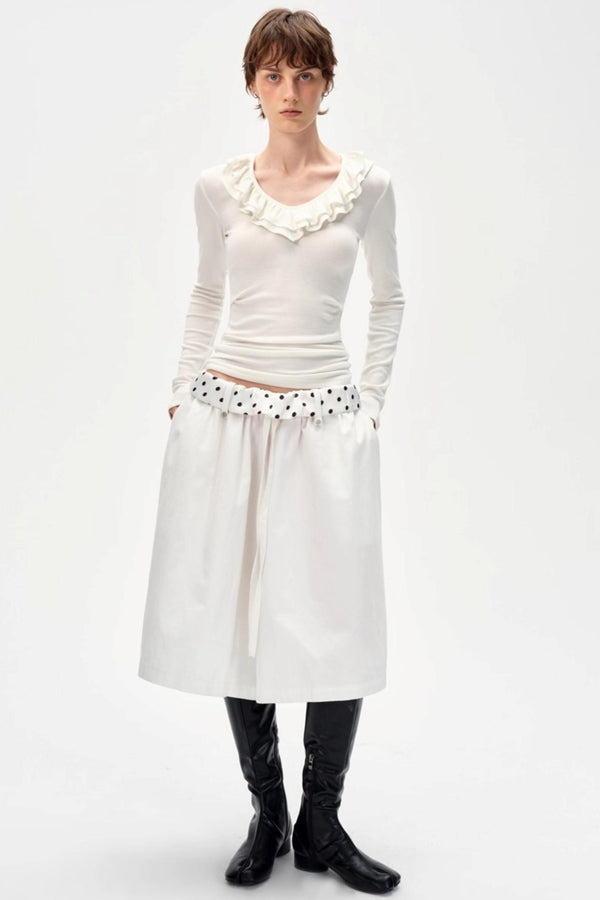 Drape Patchwork Polka Dot Waist Drawstring Skirt