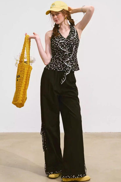 Floral Patchwork Plaid Trousers