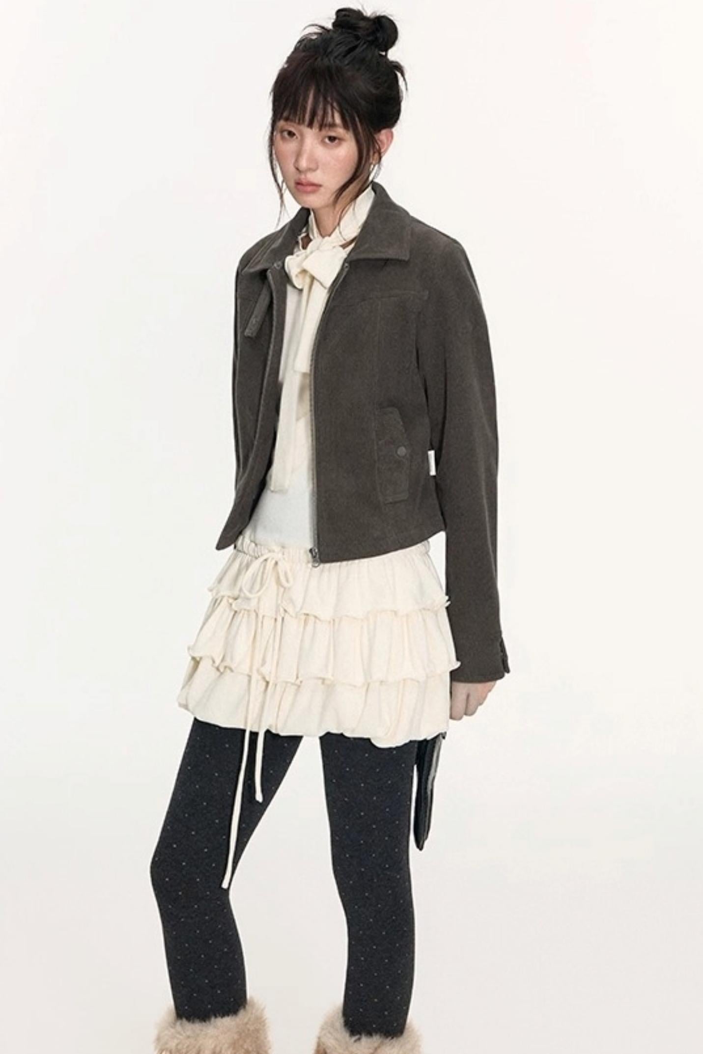 Vintage Fur Collar Jacket With Skirt Set-Up