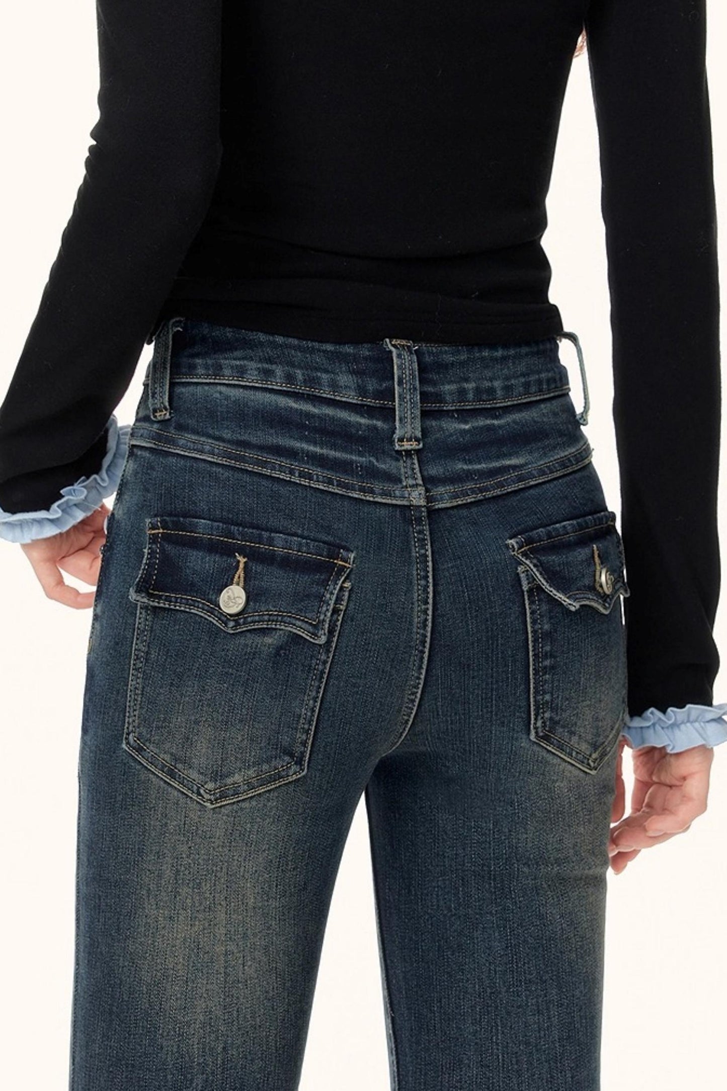 Retro Textured Flared Jeans