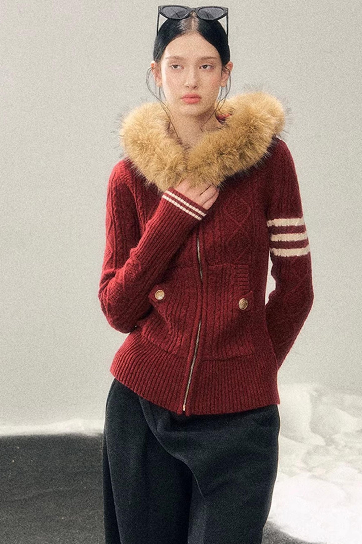 Hooded Cable Knit Sweater