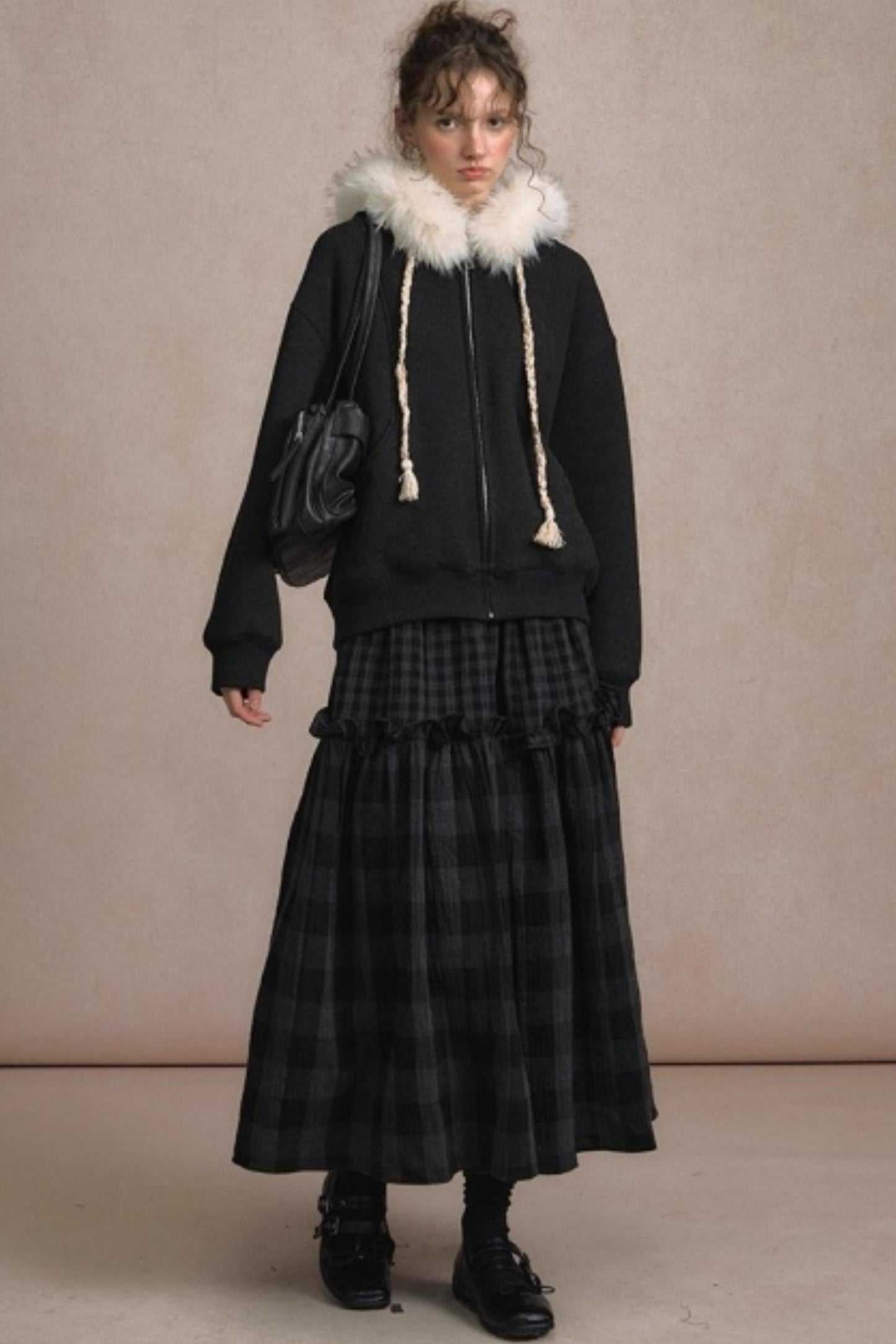 Retro Plaid High-Waisted Long Skirt