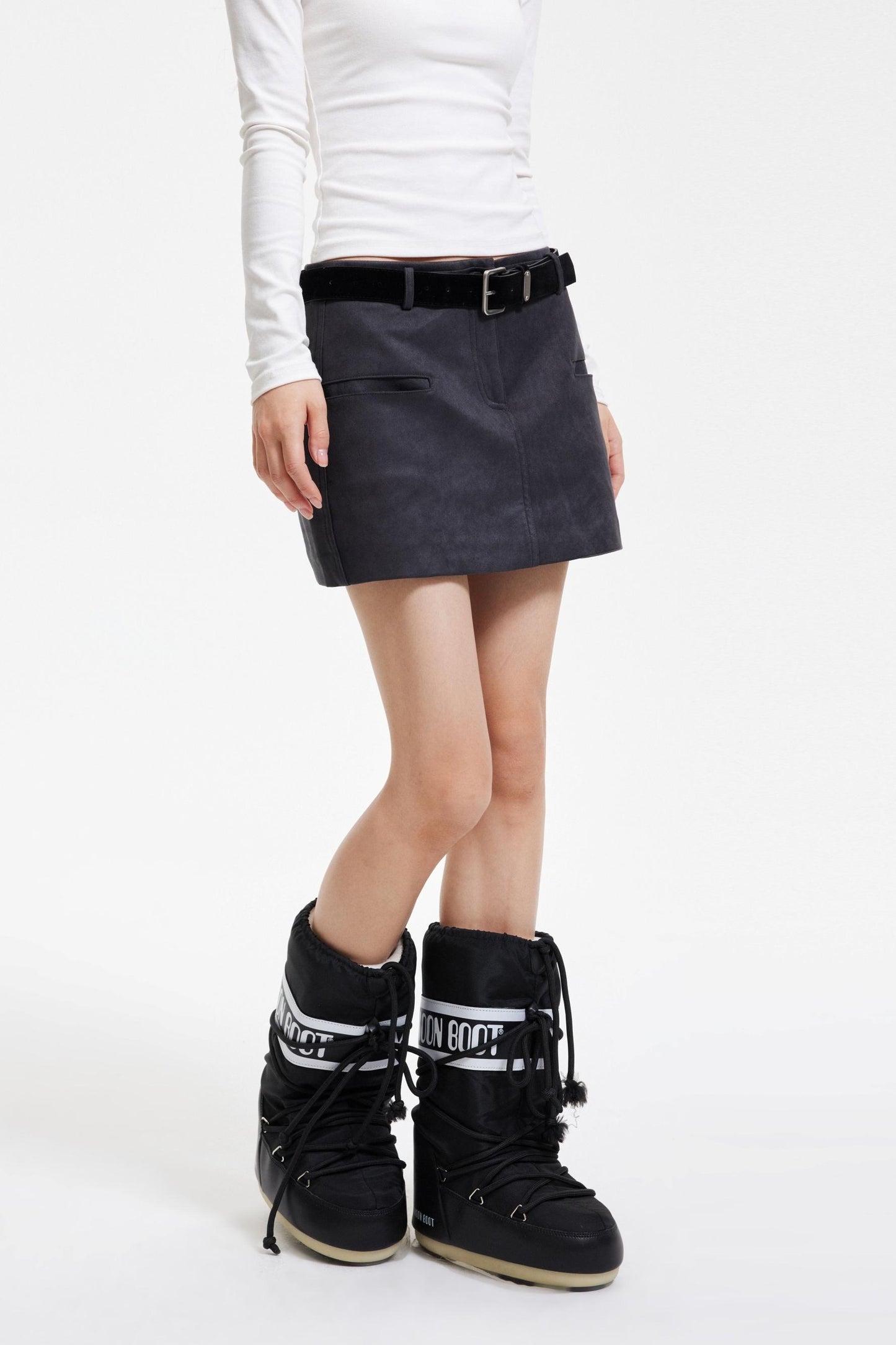 Retro Faux Suede A-Line Skirt